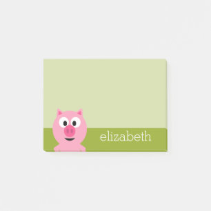 Cute Cartoon Farm Pig - Pink and Lime Green Post-it Notes
