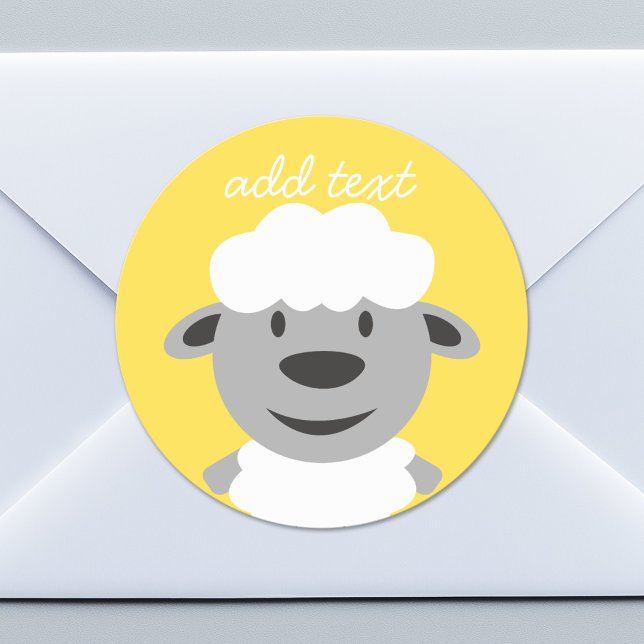 Cute Cartoon Farm Sheep - yellow and grey Classic Round Sticker (Custom Sticker for Party Favors or Envelopes)