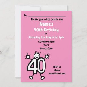 Cute Cartoon Female Funny 40th Birthday Party Invitation