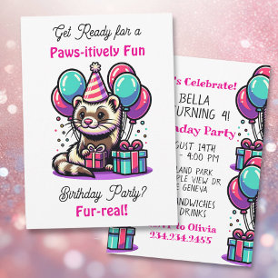 Cute Cartoon Ferret Girl's Birthday Party Invitation