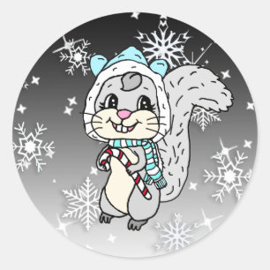 Cute Cartoon Festive Squirrel Christmas Classic Round Sticker