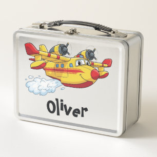 Cute Cartoon Firefighting Plane Spraying Water Metal Lunch Box