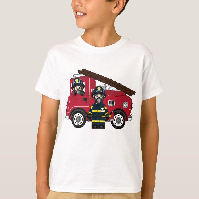 Cute Cartoon Fireman T-Shirt (Front)