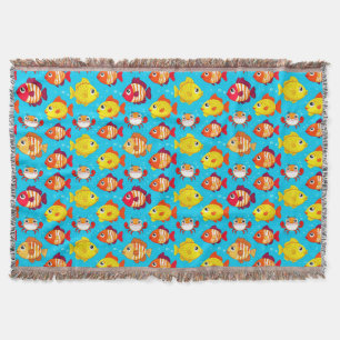 Cute Cartoon Fish and Crabs in Bright Colours Throw Blanket