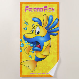 Cute cartoon fish beach towel