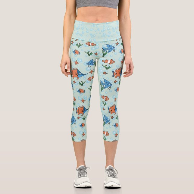 Cute Cartoon Fish Capri Leggings (Front)