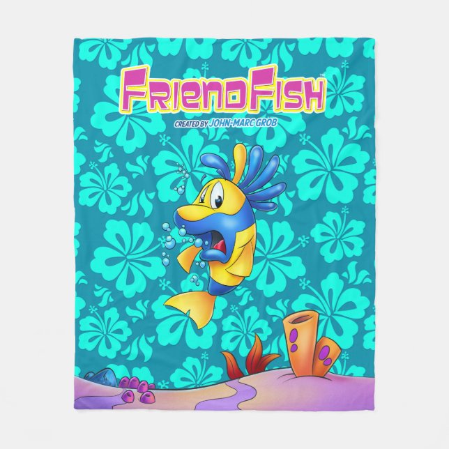 Cute cartoon fish fleece blanket (Front)