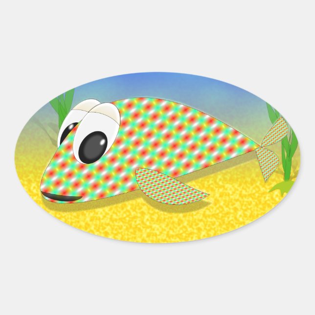 Cute Cartoon Fish Oval Sticker (Front)