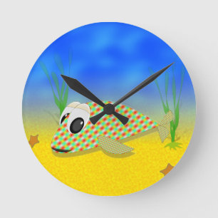 Cute Cartoon Fish Round Clock