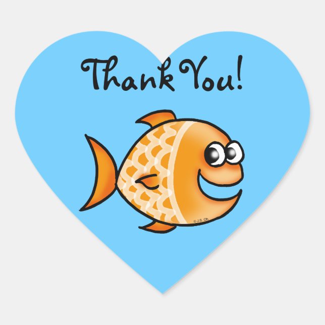 Cute cartoon fish thank you heart sticker (Front)