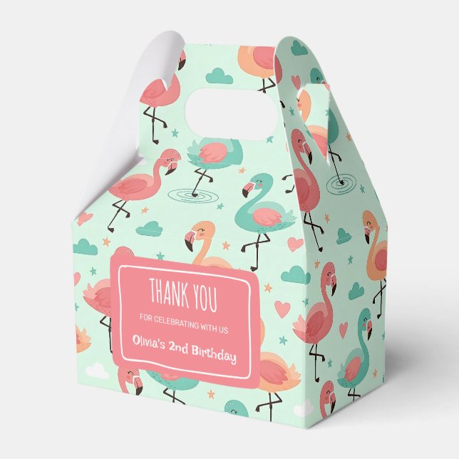 Cute Cartoon Flamingo Pattern Favour Box (Front Side)