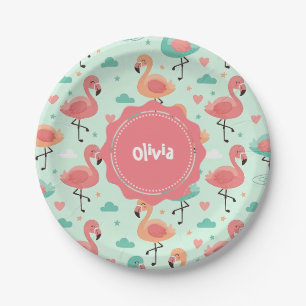 Cute Cartoon Flamingo Pattern Paper Plate