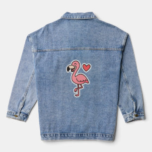 Cute Cartoon Flamingo Sticker with Heart Denim Jacket