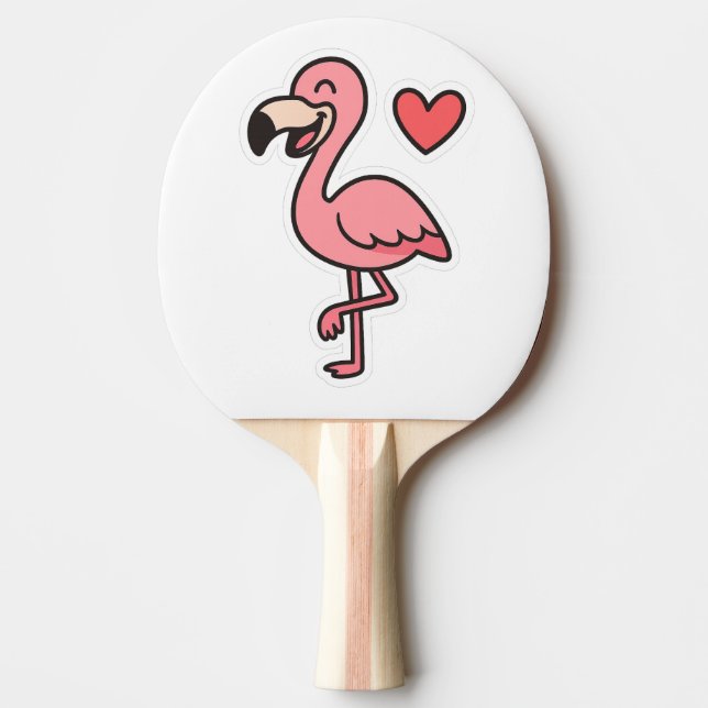 Cute Cartoon Flamingo Sticker with Heart Ping Pong Paddle (Front)