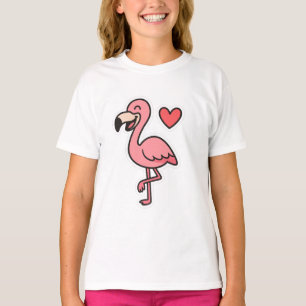Cute Cartoon Flamingo Sticker with Heart T-Shirt