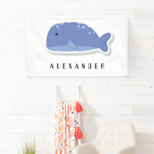 Cute cartoon flat sticker Whale Personalised  Banner