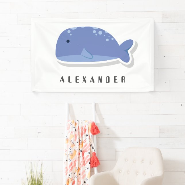 Cute cartoon flat sticker Whale Personalised  Banner (Insitu)