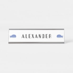 Cute cartoon flat sticker Whale Personalised  Desk Name Plate