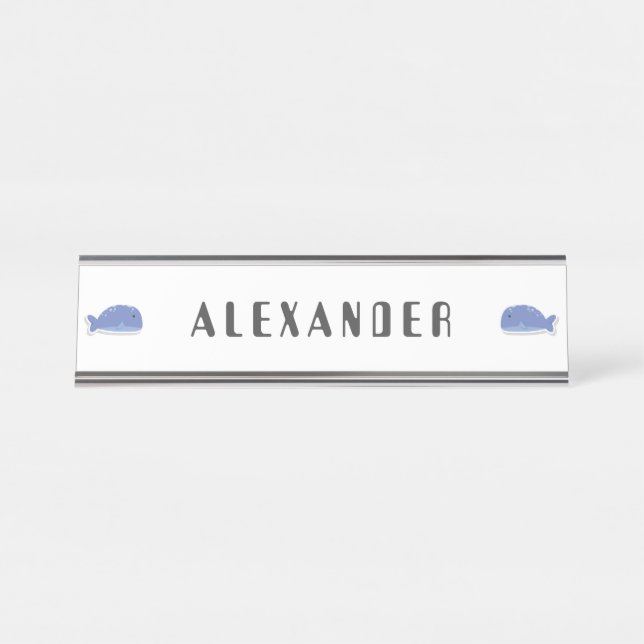 Cute cartoon flat sticker Whale Personalised  Desk Name Plate (Front)