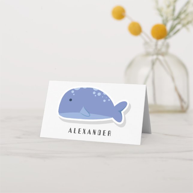 Cute cartoon flat sticker Whale Personalised  Place Card (Front)