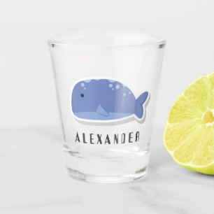 Cute cartoon flat sticker Whale Personalised Shot Glass