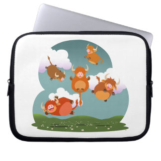 Cute Cartoon Floating Highland Cows Laptop Sleeve