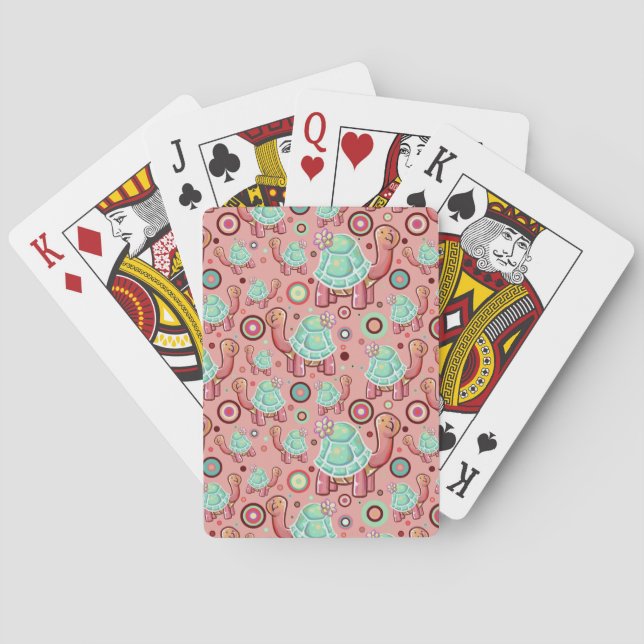 Cute Cartoon Flower Tortoise Playing Cards (Back)