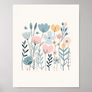 Cute Cartoon Flowers Watercolor Floral Hand Draw Poster