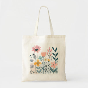 Cute Cartoon Flowers Watercolor Floral Hand Draw Tote Bag