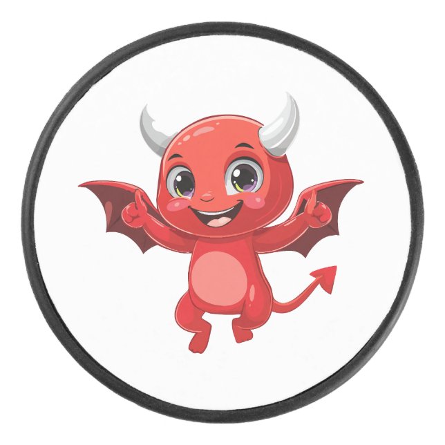 Cute cartoon flying devil hockey puck (Front)