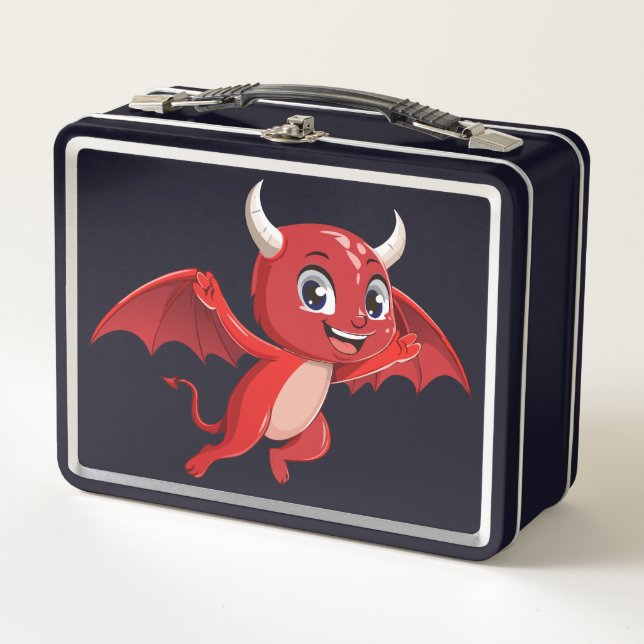 Cute cartoon flying devil metal lunch box (Front)