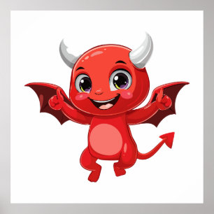 Cute cartoon flying devil poster
