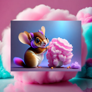 Cute, cartoon Flying squirrel eating cotton candy Postcard