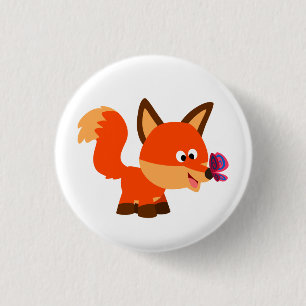 Cute Cartoon Fox  And Butterfly Button Badge