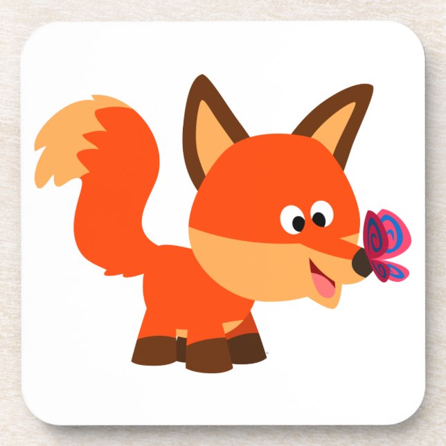 Cute Cartoon Fox  And Butterfly Coasters Set (Front)