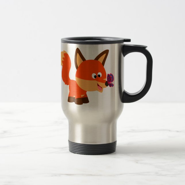 Cute Cartoon Fox  And Butterfly Commuter Mug (Right)