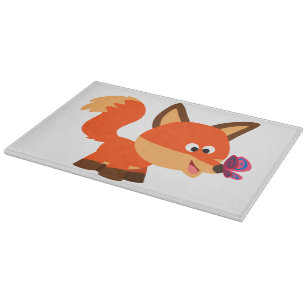 Cute Cartoon Fox And Butterfly Cutting Board