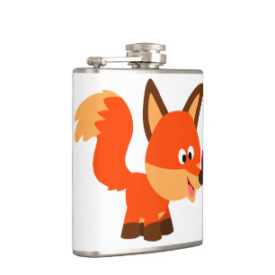 Cute Cartoon Fox  And Butterfly Hip Flask