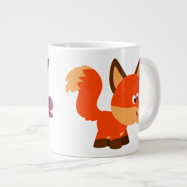 Cute Cartoon Fox  And Butterfly Jumbo Mug (Front Right)
