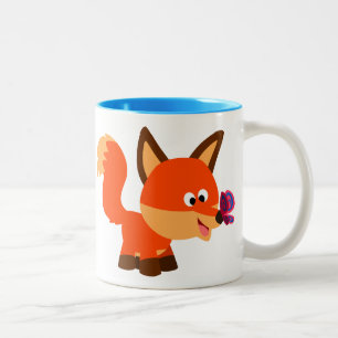 Cute Cartoon Fox And Butterfly Mug