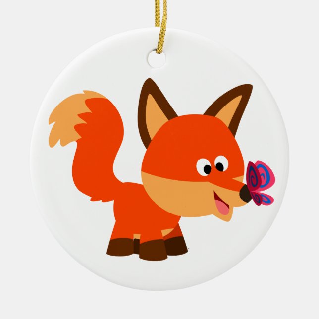 Cute Cartoon Fox  And Butterfly Ornament (Front)