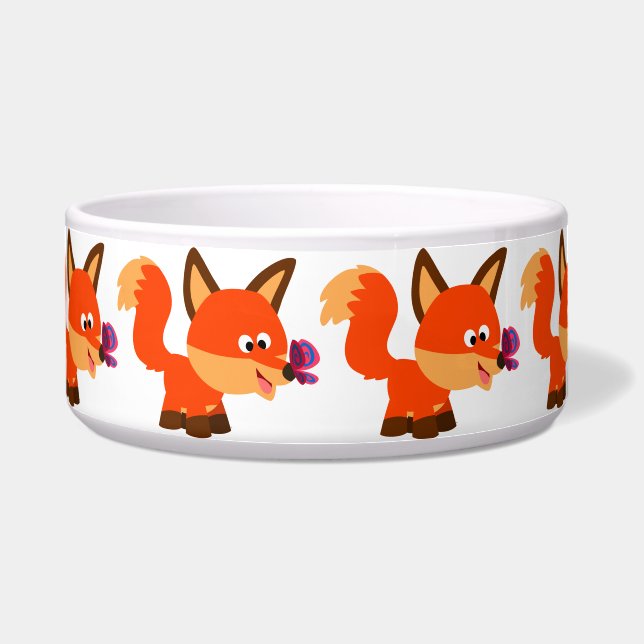 Cute Cartoon Fox  And Butterfly Pet Bowl (Front)