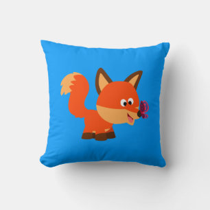 Cute Cartoon Fox And Butterfly Pillow