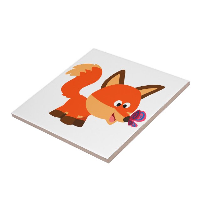 Cute Cartoon Fox  And Butterfly Tile (Side)