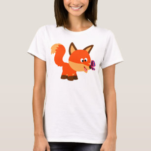 Cute Cartoon Fox  And Butterfly Women T-Shirt