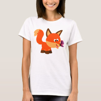 Cute Cartoon Fox And Butterfly Women T-Shirt