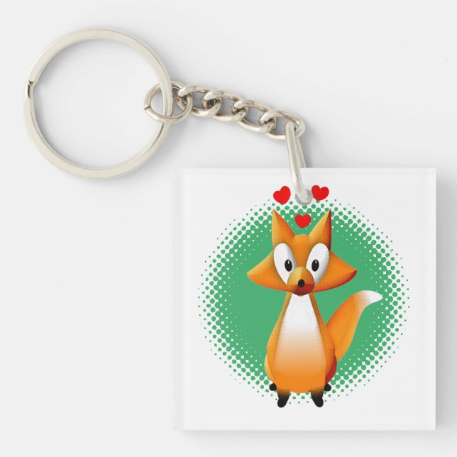 Cute Cartoon Fox Animal Key Ring (Front)