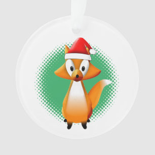 Cute Cartoon Fox Animal With Santas Hat Ornament