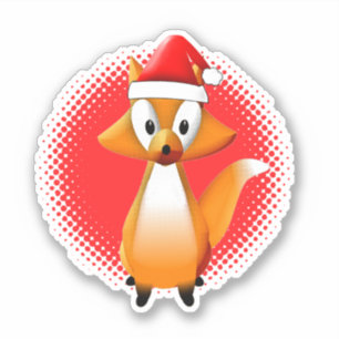Cute Cartoon Fox Animal With Santas Hat Red