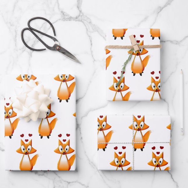 Cute Cartoon Fox Animal Wrapping Paper Sheet (Front)